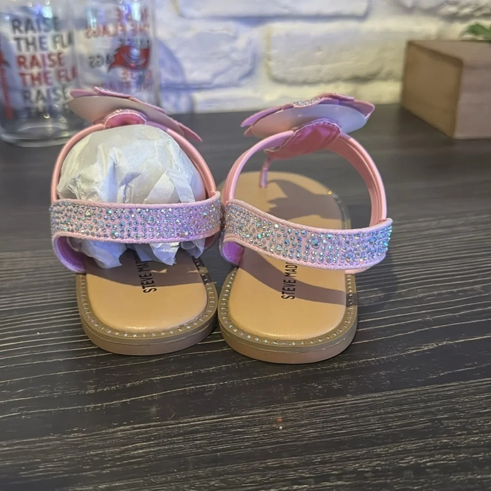 Pink Floral Sandals with Rhinestone Accents GIRLS